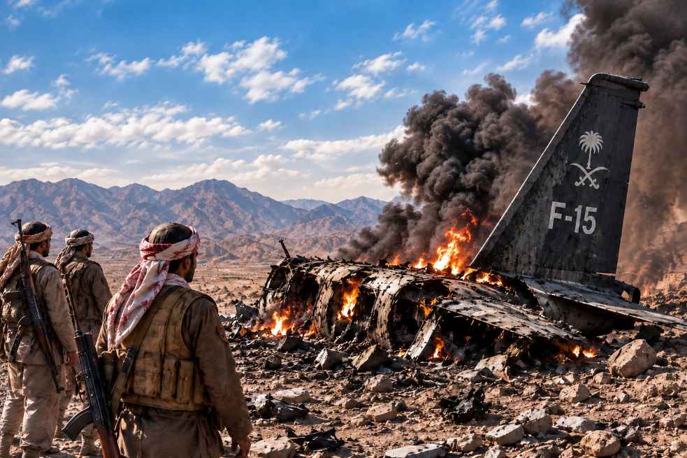 حوثیوں کا سعودی F-15 جنگی طیارہ مار گرانے کا دعویٰ، باب المندب پر قبضہ اور سعودی عرب کی بحری ناکہ بندی کا اعلان