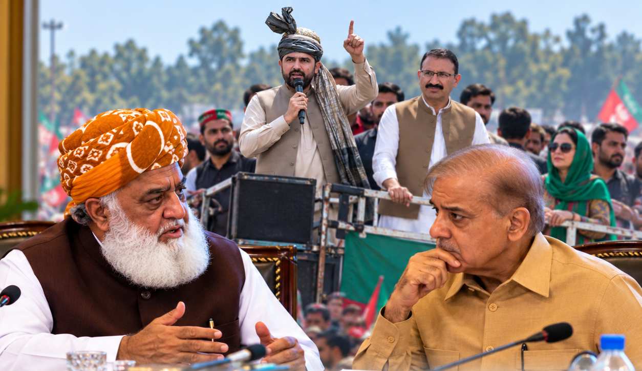 اسلام آباد کی سیاست میں ہلچل، شہباز شریف اور مولانا فضل الرحمٰن کی ملاقات، پی ٹی آئی کا لانگ مارچ بھی جاری